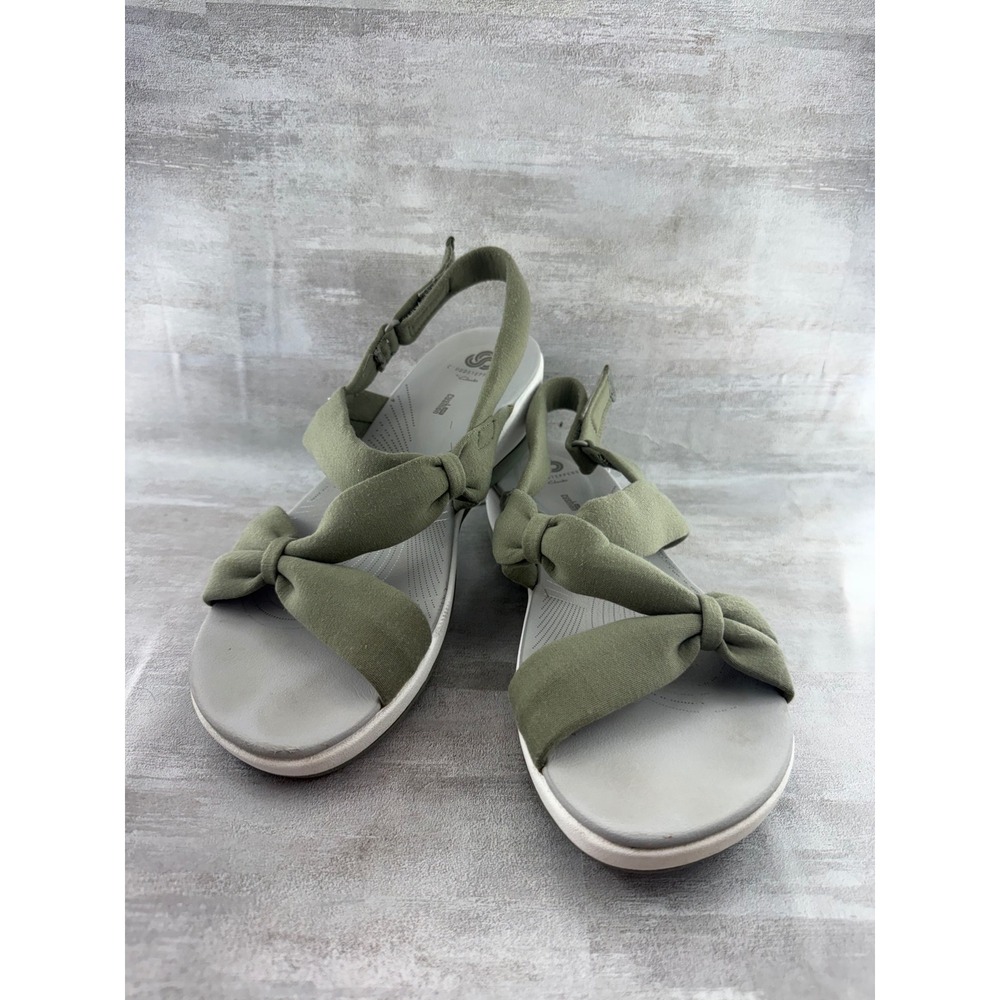 Clarks Cloudsteppers Arla Olive Green Bow Slingback Sandals Women Sz 12